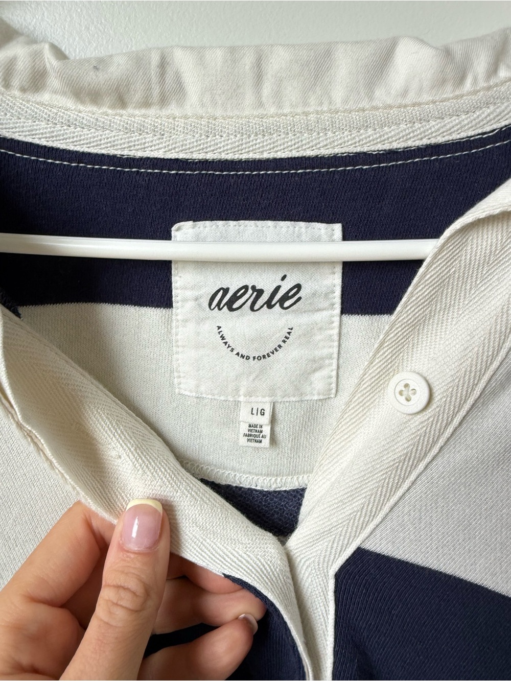 aerie Navy and White Wide-Strip Rugby Pullover - Picture 2 of 2
